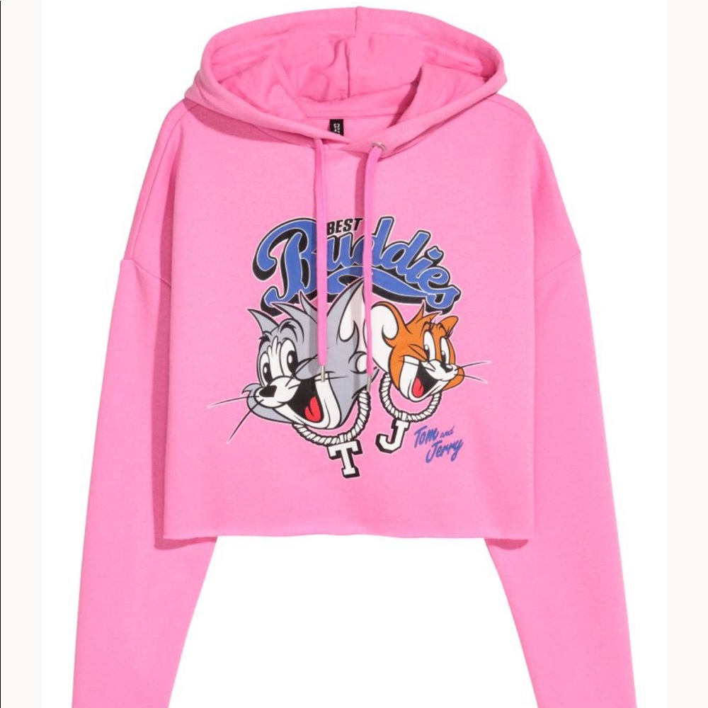 (3/$25) H&M Tom& Jerry pink cropped hoodie top